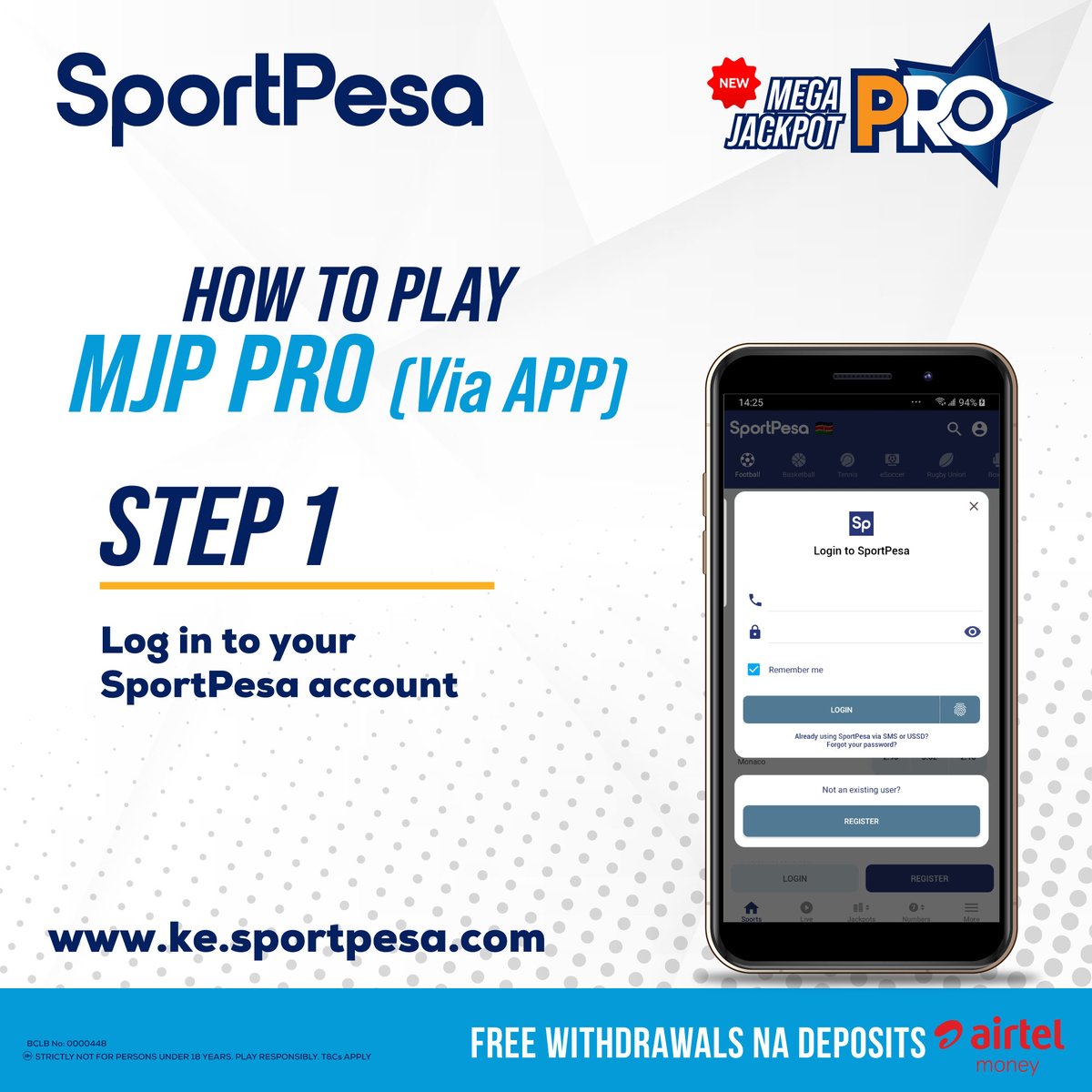 Class in Session!

How To Play; The 𝐌𝐞𝐠𝐚 𝐉𝐚𝐜𝐤𝐩𝐨𝐭 𝐏𝐑𝐎 via the App!

Maagizo tuko nayo yote. Fuatilia kwa utaratibu and then play. 

STEP 1; Log In To Your SportPesa a/c
#SportPesaMJPPRO