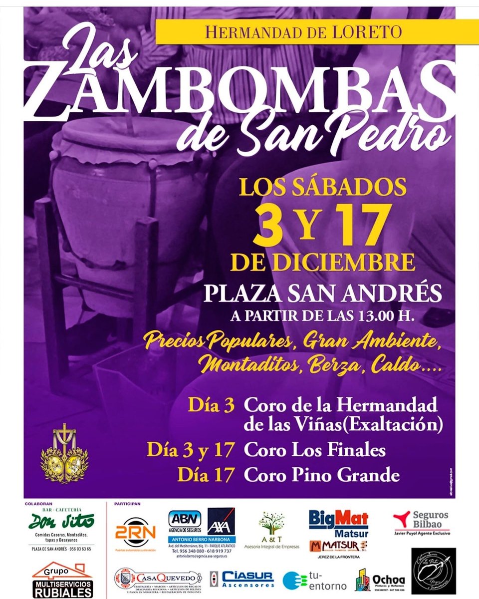 corolosfinales's tweet photo. 🌲#ZAMBOMBAS | ¡Hoy, a partir de las 20:00 h estaremos con @HermandadLoreto disfrutando de los villancicos de siempre en el mejor ambiente posible!

Vente con nosotros y trae tu pandereta, que ya nace el Niño Dios! 

#ZambombasJerez22
#Navidad22 https://t.co/F74asx33pv