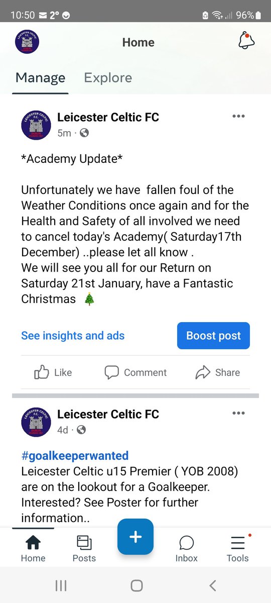 LeicesterFC67's tweet photo. #AcademyUpdate 
Unfortunately we have to cancel the Academy for today ,Saturday 17th December,  see pic  for further information.  We'll return Saturday 21st January.  Happy Christmas all !  🎄 https://t.co/JIOu8hjB7d