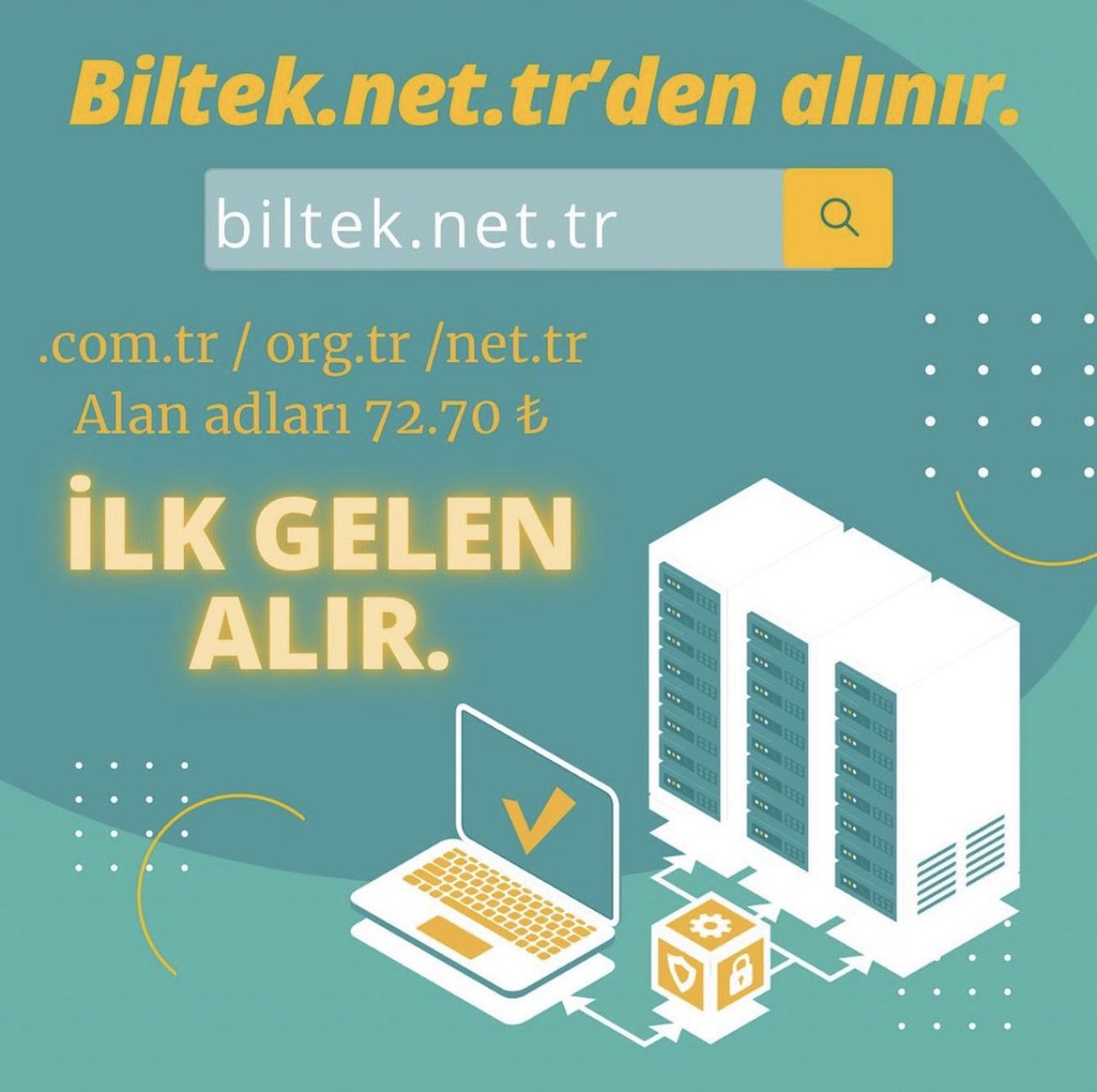 Ön siparişle domain kapma şansı!
com.tr / org.tr / net.tr uzantılı alan adları BTK bünyesindeki TRABİS’in devreye girmesiyle artık belgesiz alınabilecek! Hem de ilk gelen alır kuralına göre! >ACELE ET<
#biltek #alanadı #hosting