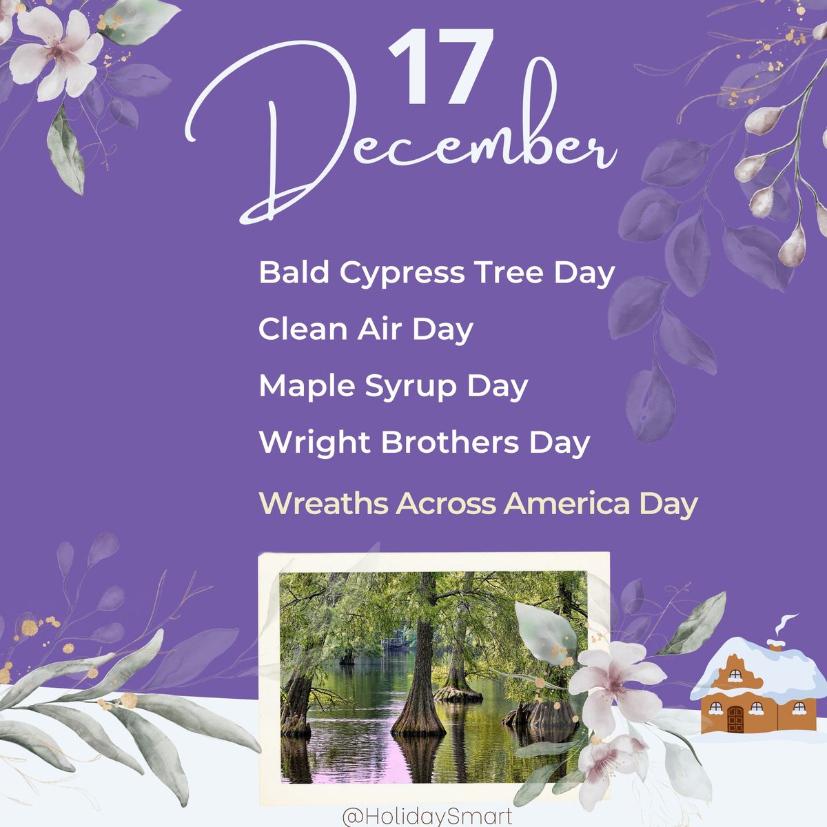HolidaySmart's tweet photo. It's December and a most joyous time of year! How will you celebrate?
#BaldCypressTreeDay
#CleanAirDay
#MapleSyrupDay
#WrightBrothersDay
#WreathsAcrossAmericaDay
https://t.co/hekWuieMfi
Celebrate Daily Holidays Everyday! 
#HolidaySmart #December17 https://t.co/MZNdOuEEXt