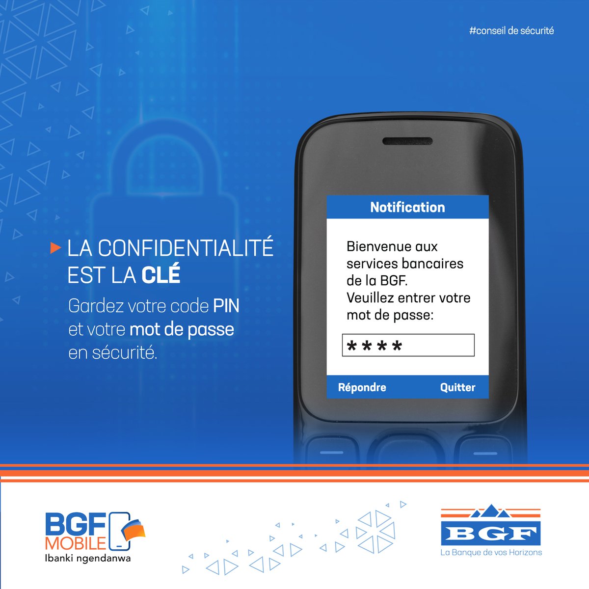 BgfBurundi's tweet photo. Sécurisez votre compte BGF MOBILE en créant un numéro d'identification que vous seul connaissez!
#bgf #Burundi #bgfmobile #ibankingendanwa #labanquedevoshorizons #codepin #Abatwip https://t.co/mFRHzZ3wR3