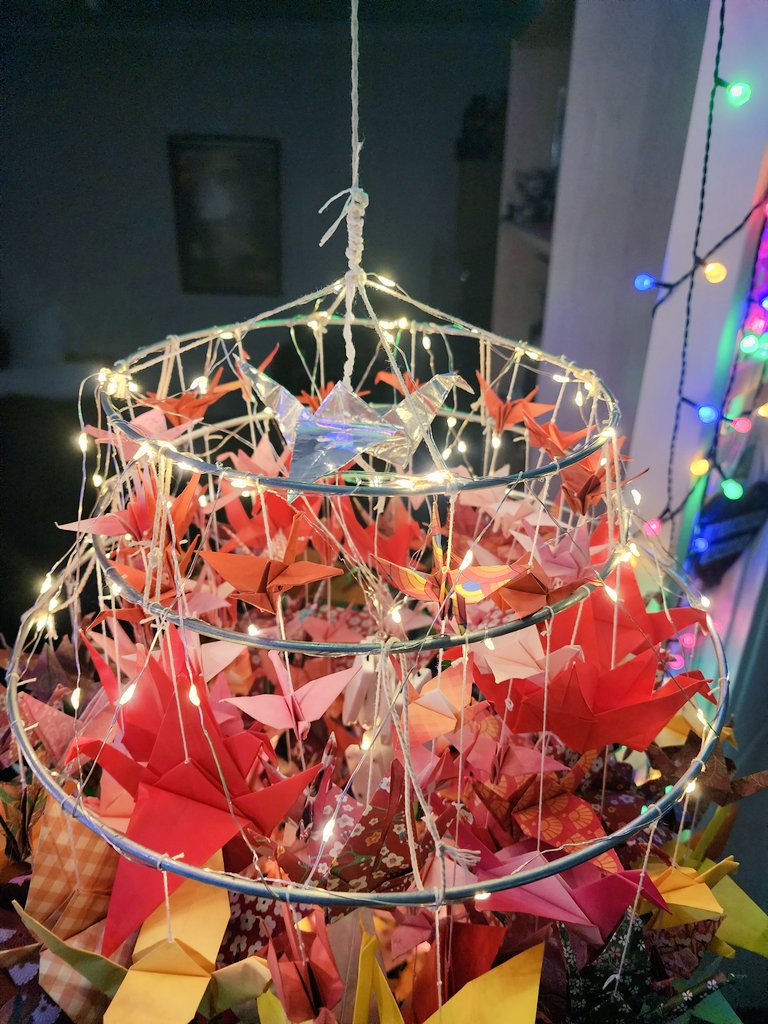 Cambria_88's tweet photo. Our family Christmas tree looks a little bit different this year... I am honoured to have the end product of the amazing @cranes4techno project in our home. The care, love and passion put unto this piece is obvious. Plus money went to @CureSarcoma in @Technothepig's memory ❤️ https://t.co/CxHd7Be0ED