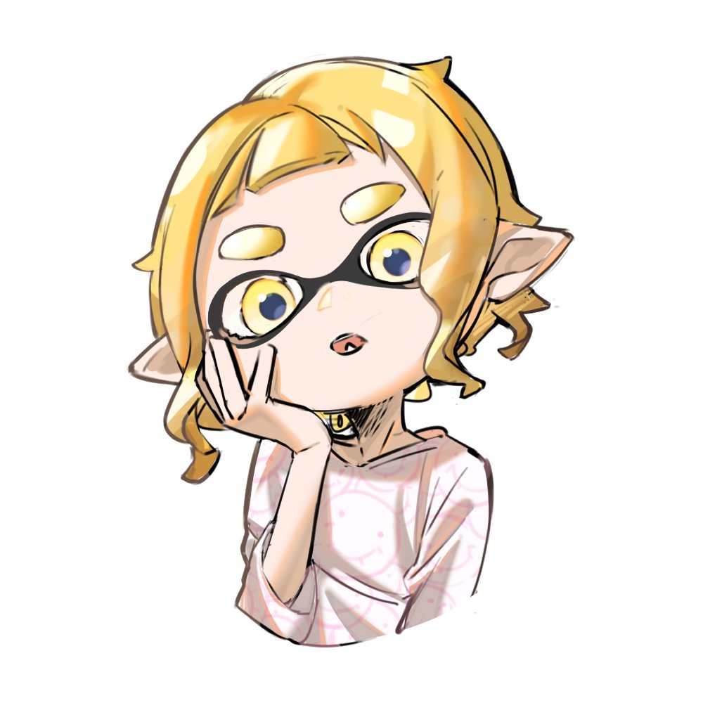 inkling ,inkling girl 1girl blonde hair solo pointy ears tentacle hair white background simple background  illustration images