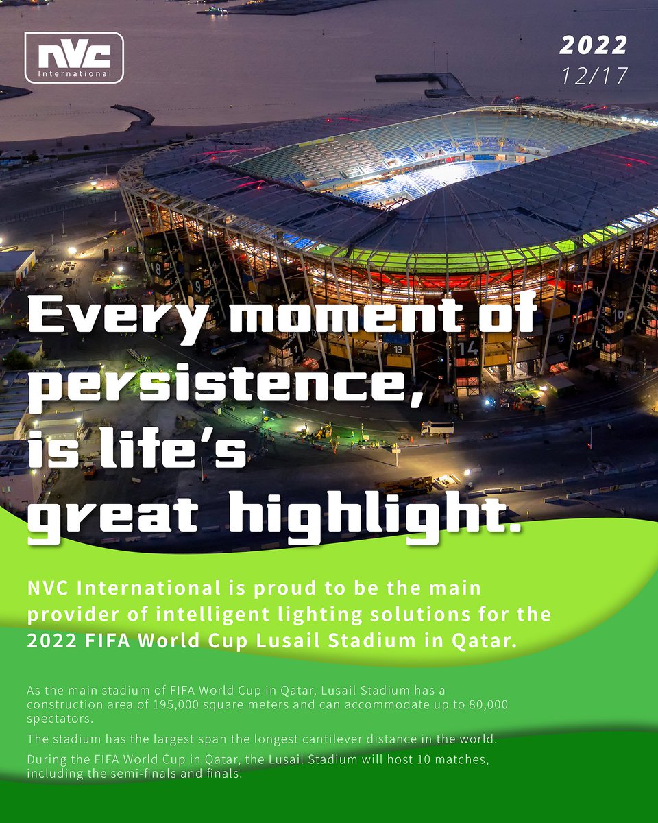 NVCI_Corp's tweet photo. It is the bronze medal matchday! 🇭🇷 ⚽️  🇲🇦 🤩

Seizing the light to break and make. #FIFAWorldCup 

#nvcinternational #nvc #nvci #FIFAWorldCup2022 #FIFAWorldCupQatar2022 #WorldCup #WorldCup2022 #outdoorlighting #indoorlighting #lightingsolutions https://t.co/FHuzC3yQ4O
