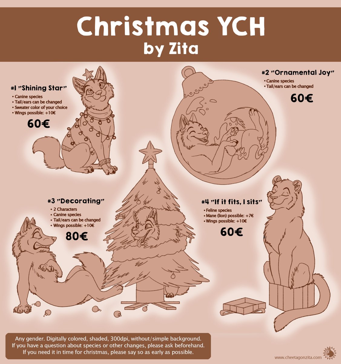 CheetagonZita's tweet photo. Since money is extremely tight this month, how about some Christmas YCH's? :')

8 pictures available in total (see my next post for the other 4). To claim a picture, reply to this post with the # you want (each picture is only available once). First come, first served. Thanks ❤ https://t.co/b3WWLPthBR