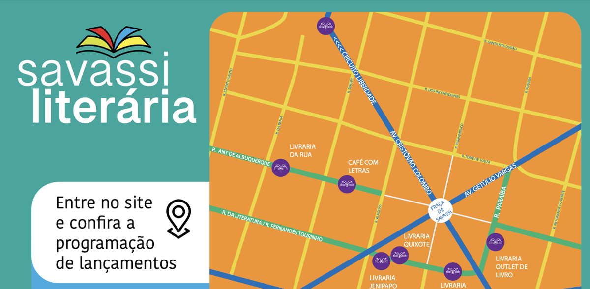afonsoborges's tweet photo. Faça a pé o caminho das livrarias na #SavassiLiterária: #LivrariadaRua #CafécomLetras #OutletdeLivro #Scriptum #Quixote #Jenipapo.
No @mondolivro, a programação de hoje => https://t.co/rggMzI4RAZ E ainda tem @lula_ribeiro, 11h, na #AcústicaCD #RuadaLiteratura https://t.co/nfDlwqhW4D