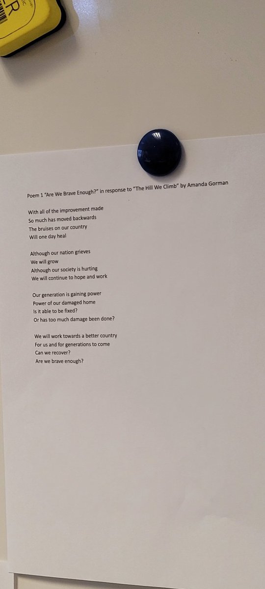 HertzConnects's tweet photo. Poetry response gallery walk stations, research reflections, & essay conferences made for a metacognitive & creative week, & I got a front row seat to ALL if it! β€οΈπ₯
Tired? Sure! Proud of students' creations? ABSOLUTELY!
Creating is Inspiring!
#TeachLivingPoets #APELConnect https://t.co/We8XypIrQl