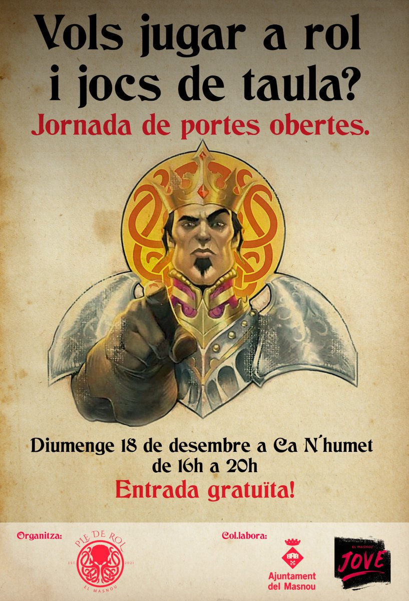 Demà és el dia! Obrirem portes a les 16h a #CanHumet per gaudir amb tu dels més divertits i variats jocs de rol i taula.
No deixis de consultar-nos els teus dubtes per aquí o via missatge privat!
👉 T'hi esperem!
#PleDeRol #PleDeRolElMasnou
#JocsdeRol #RPG