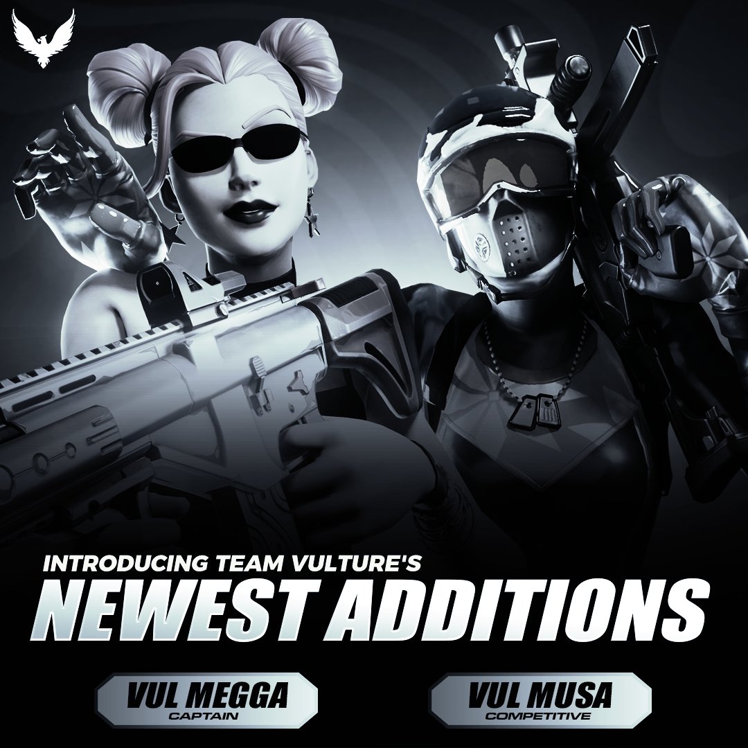 TeamVultureGGs's tweet photo. 🪶 | Introducing Team Vulture's Newest Additions to the Fortnite Roster!

• VUL Megga (Captain)
• VUL Musa (Competitive)

#VultureVanity 🪶 https://t.co/UzFFNDObg4