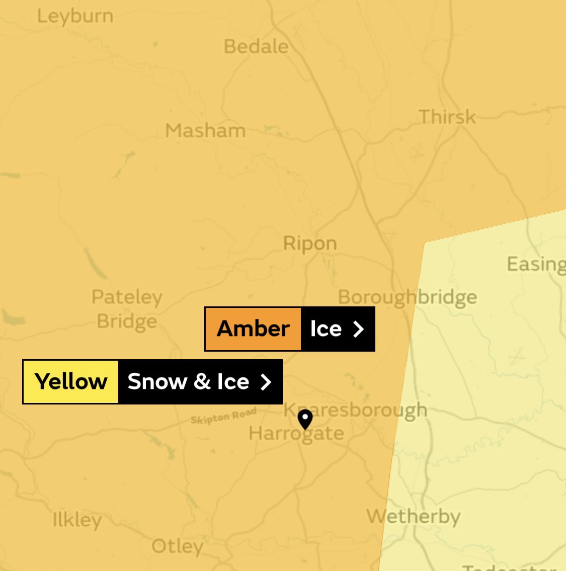 We now have an amber warning for ice in place tomorrow from 9am to 8pm.

The yellow warning for snow and ice remains in place tomorrow, but from 7am to 9pm.

Stay safe.
