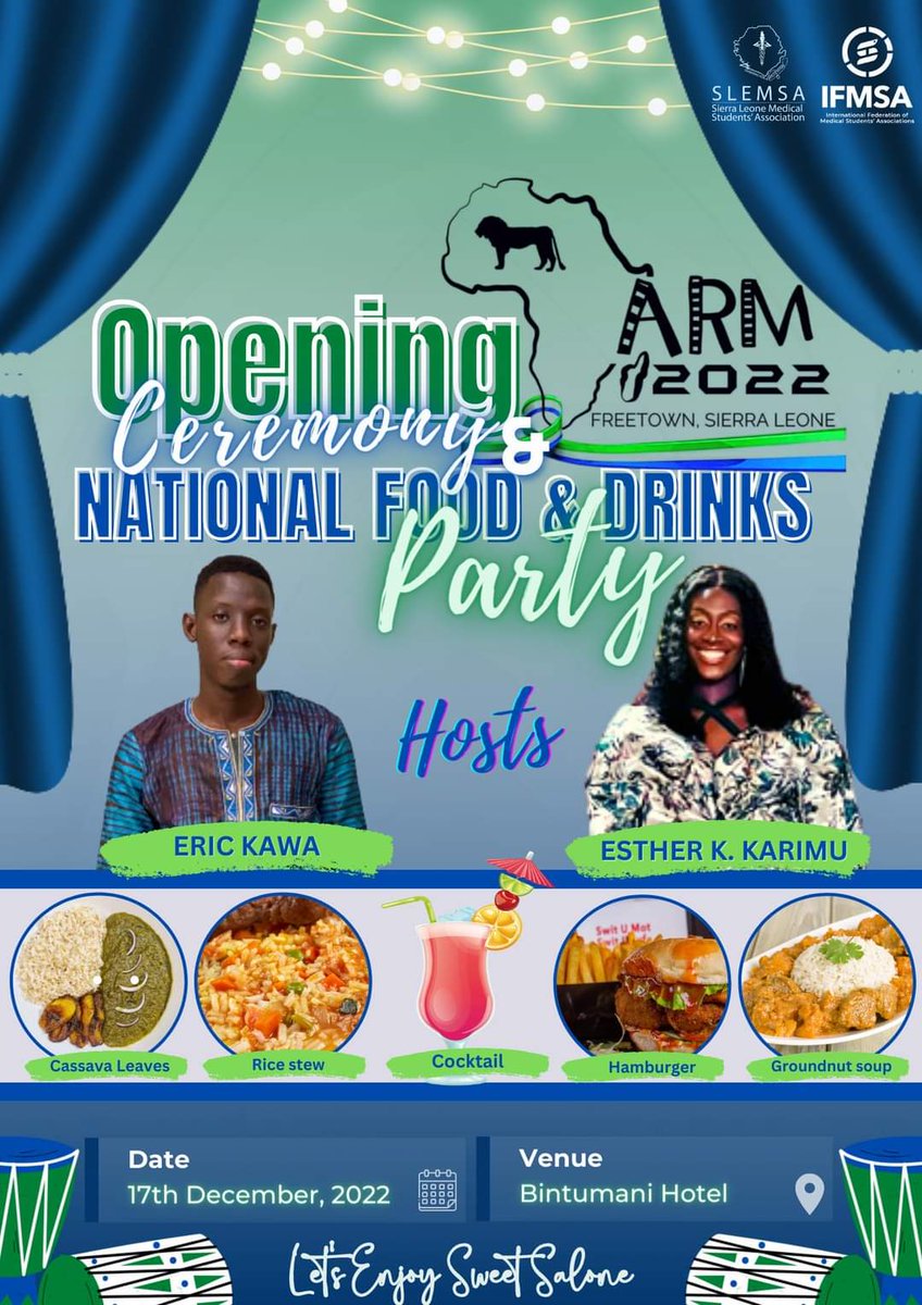 Our hosts are ready for the official opening ceremony. <a href="/IFMSA/">IFMSA</a> 
#arm2022 #MedStudentTwitter 
#SaloneTwitter #uhc #globalhealth