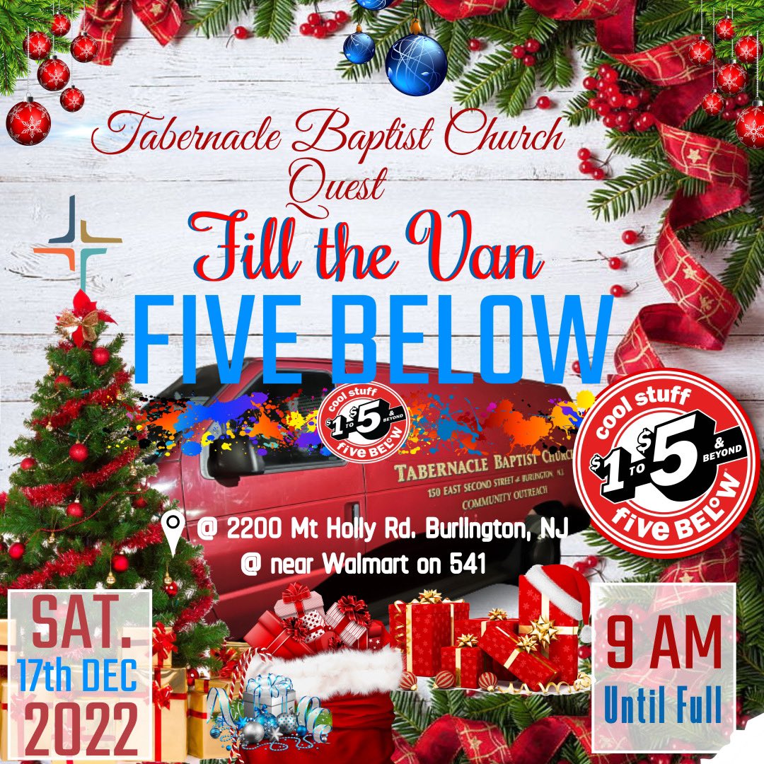 We have a mission, and we need your help to get it done! Meet us Saturday, December 17, 2022 at the 5 Below on 541 in Burlington, NJ to purchase a Christmas gift for a child in need. We will be there from 9am until the van is full! 
.
.