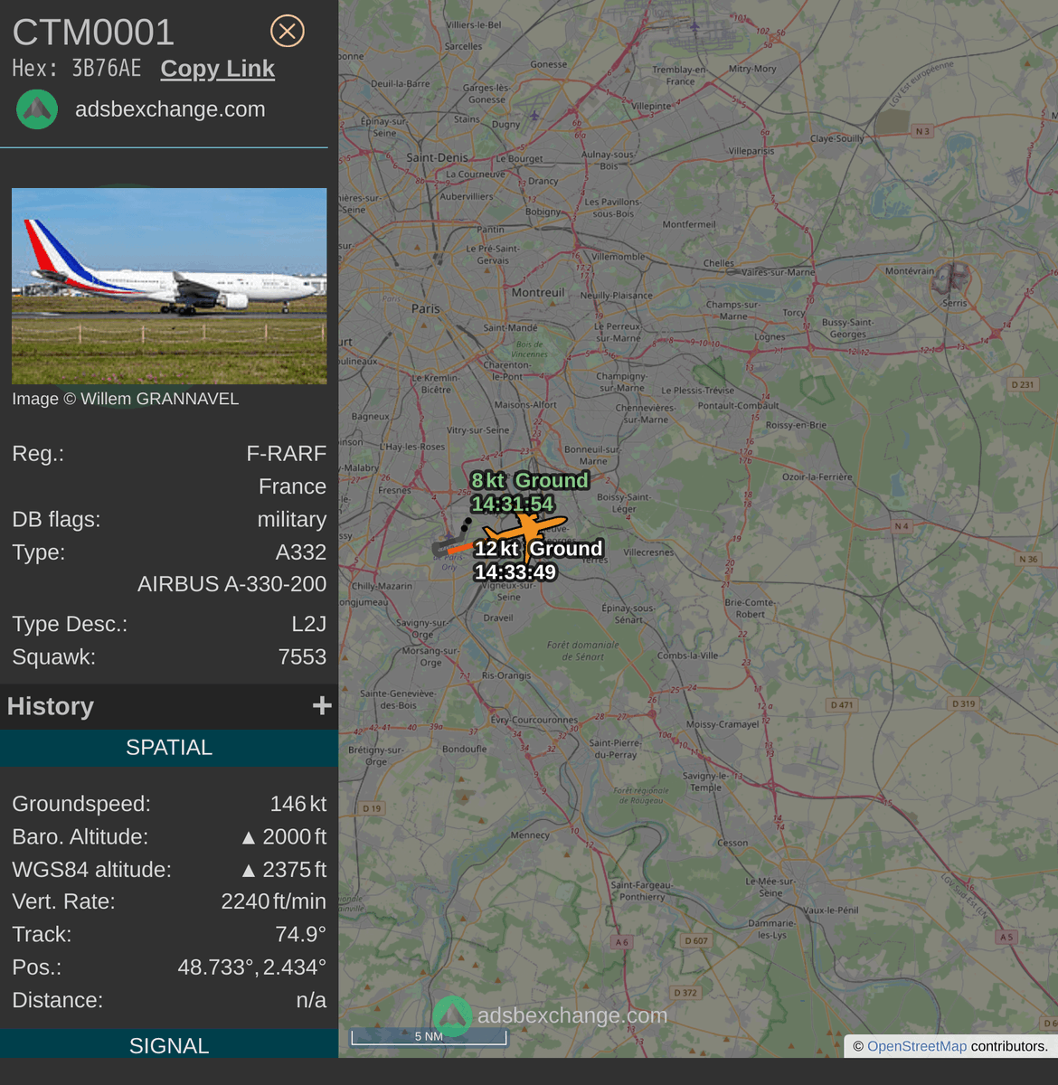 FlottePresident's tweet photo. 🛫 Un Airbus A330-200 🇫🇷 République Française 🇫🇷 vient de décoller près de Paris, France.
Vol #CTM0001, immatriculation #FRARF.
Suivre le vol : https://t.co/NIcPZJFSDV https://t.co/2JFASRFCZC