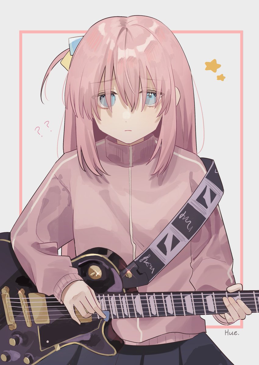 gotou hitori 1girl guitar cube hair ornament instrument solo electric guitar pink hair  illustration images