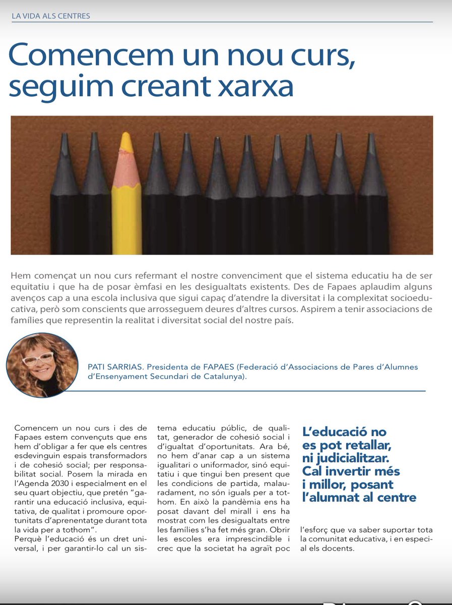 patisarrias's tweet photo. La interdisciplinarietat és imprescindible en qualsevol intervenció social, i l'educació és un projecte social compartit amb una externalitat positiva inqüestionable. 
Sense educació no podem assolir la ciutadania plena. 

Algunes reflexions que faig a #MonDocent👇 https://t.co/8qvE5qzVAj
