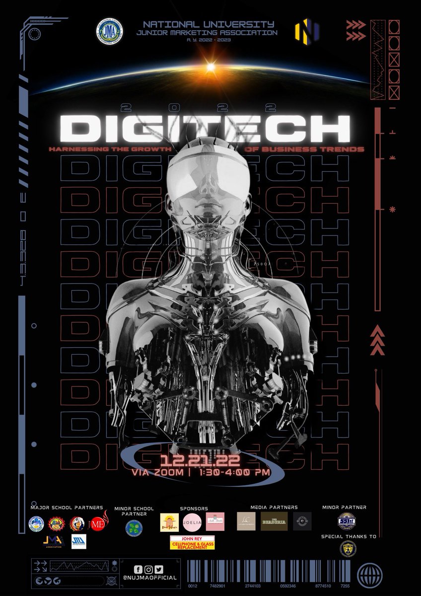 NUJMAOFFICIAL's tweet photo. Rise above the limits Marketistas because NUJMA proudly presents DIGITECH 2022: Harnessing the Growth of Business Trends.

Happening via Zoom | 1:30-4:00pm | December 21, 2022

Register here: 

https://t.co/Ho6QEtP5Uz

#DIGITECH2022 
#IntensifyingExcellence 
#NUJMANovous https://t.co/XJ3ab35jgN
