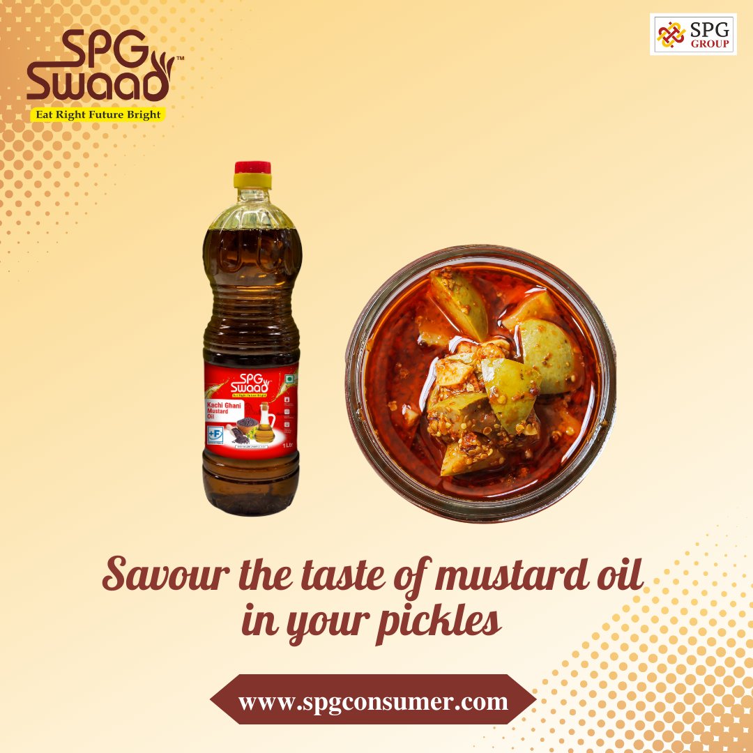 SpgConsumer's tweet photo. Make your food recipes taste super delicious by cooking them with our exclusive brand SPG Swaad Kachi Ghani Mustard Oil.

#spggroup #spgconsumer #spgswaad #mustardoil #sarsonkatel #kachighani #tastyfoods #fmcgproducts #gharkakhana #healthyheart #premiumquality #unadulteratedoil https://t.co/gnpZ5EgEYq