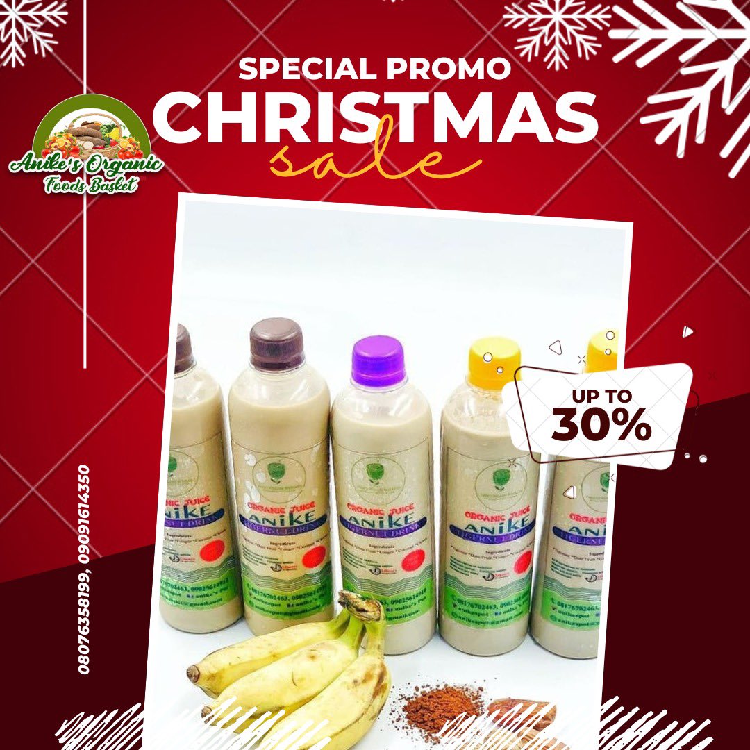 theoloriherself's tweet photo. Anike’s Organic Foods brings you an amazing offer this Christmas!!! 🥰🥰 

All variants of our amazingly delicious Tigernut Drink are available at 30% off. Offer valid while stock lasts.
Delivery in Lagos.
Kindly RT! https://t.co/K9i4QOD5mu