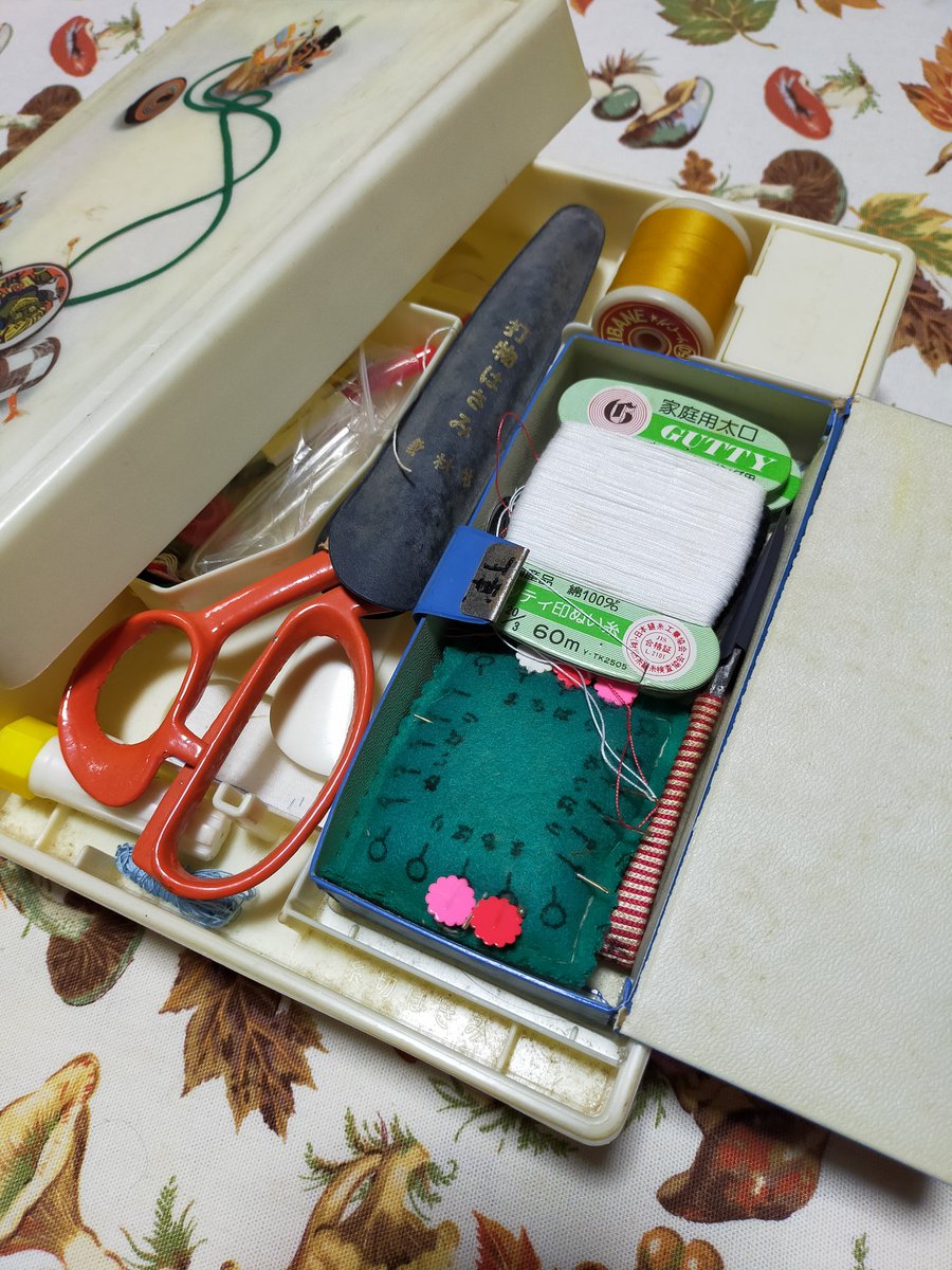 超久しぶりに針仕事。
小学校の時の家庭科で使った裁縫箱を出してきて、ほつれてた半纏の内側とかを修繕。
ま、見えないからいいよね。

今の小学生の裁縫箱ってどんなのか気になるー。 https://t.co/xVmUJutHLM