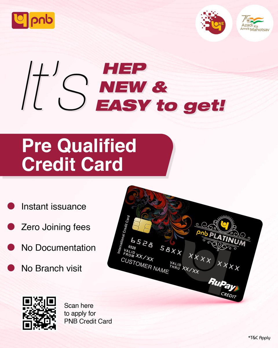 pnbindia's tweet photo. #PreQualifiedCreditCard qualifies to be in your 'close friends' list!
Scan the code to apply now https://t.co/4XPbFZgr3R