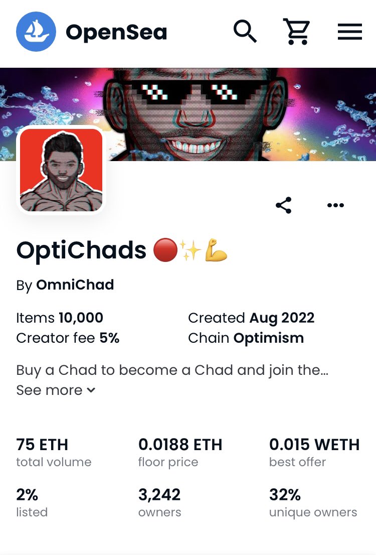 <a href="/OptiChads/">OptiChads 🔴✨️💪</a> <a href="/opensea/">OpenSea</a> Hey, Open sea 75 ETH volume done. Time to get the verified badge ✔︎