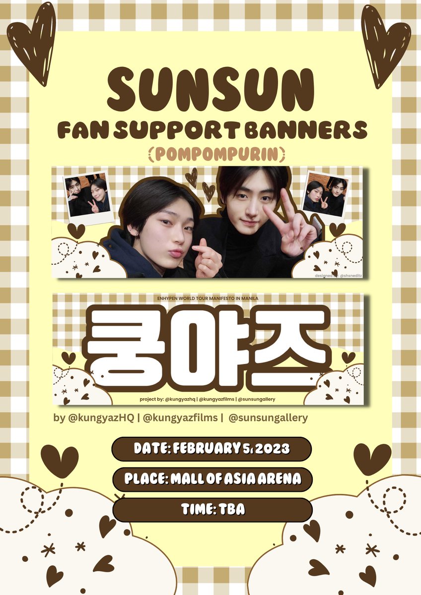 kungyazHQ's tweet photo. SUNSUN (melomi &amp; pompompurin) BANNERS for MANIFESTO IN MANILA 

in collaboration with @kungyazfilms and @sunsungallery 🫶

— retweet and like
— 1:1
— limited quantity!

#MANIFESTO_IN_MANILA 
#SUNOO #SUNGHOON #SUNSUN https://t.co/bfXjRDcXrd