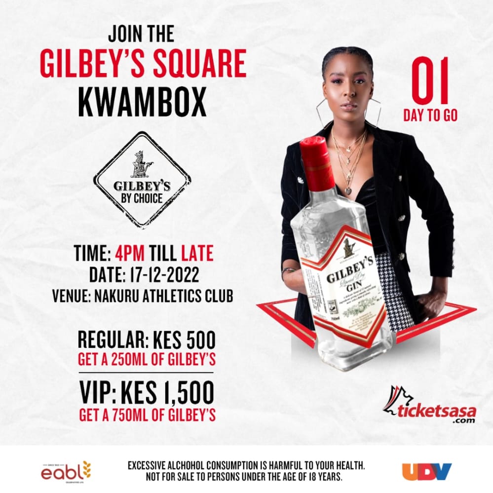 MercyRutto14's tweet photo. Uko na form Leo? Msikose!
The party of the year is coming to Nakuru  Athletics Club Today.Join us at the Gilbeys Square from 4pm till late and enjoy good vibes and music from @KHALIGRAPH  @GilbeysKe .Get your tickets from https://t.co/XDzls4idKG…
#OpenGoodTimes #GilbeysByChoice https://t.co/4UlllfeR81