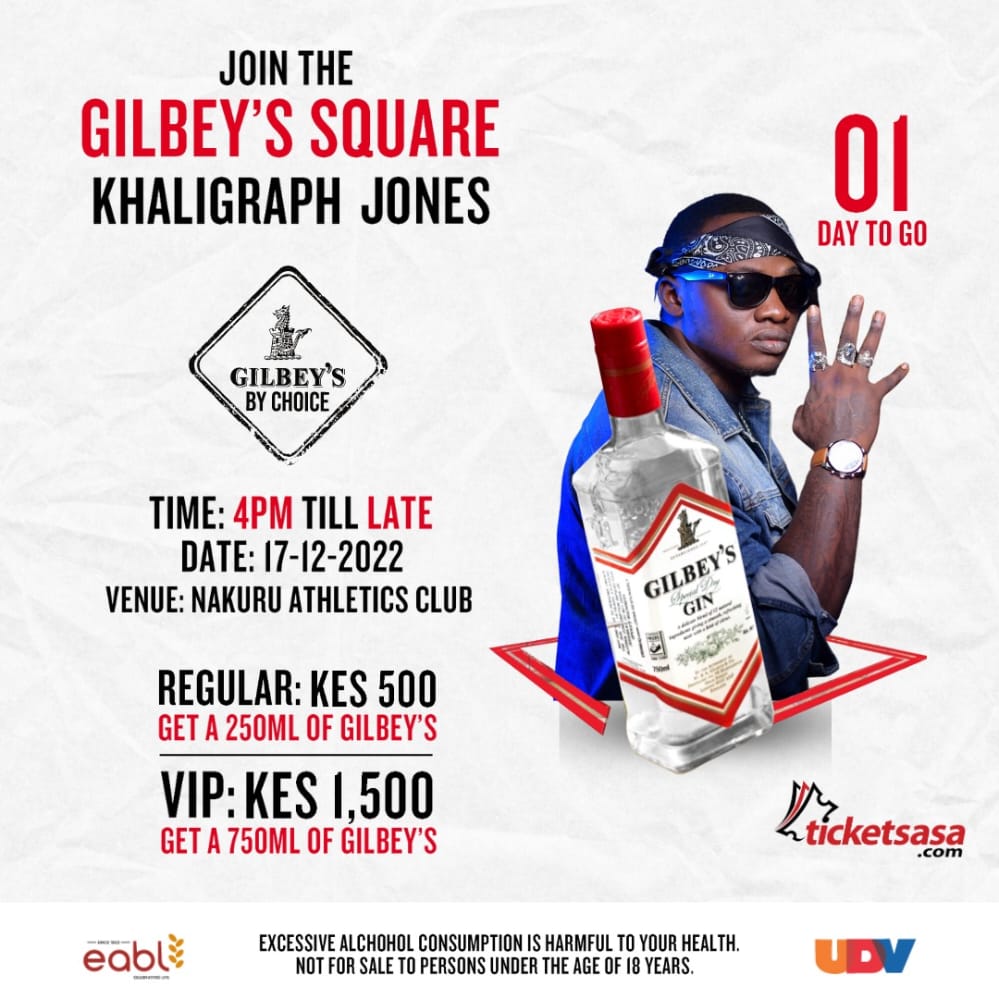 MercyRutto14's tweet photo. Uko na form Leo? Msikose!
The party of the year is coming to Nakuru  Athletics Club Today.Join us at the Gilbeys Square from 4pm till late and enjoy good vibes and music from @KHALIGRAPH  @GilbeysKe .Get your tickets from https://t.co/XDzls4idKG…
#OpenGoodTimes #GilbeysByChoice https://t.co/4UlllfeR81