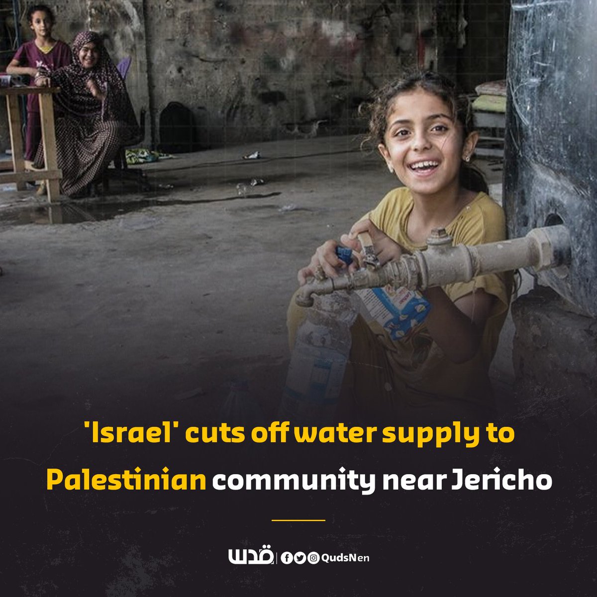 QudsNen's tweet photo. Israeli occupation forces last Thursday destroyed the sole pipeline supplying water for Al-Auja community, north of Jericho, leaving some 1,200 Palestinians without access to clean water, according to Wafa News Agency. https://t.co/zCgrr4qms4