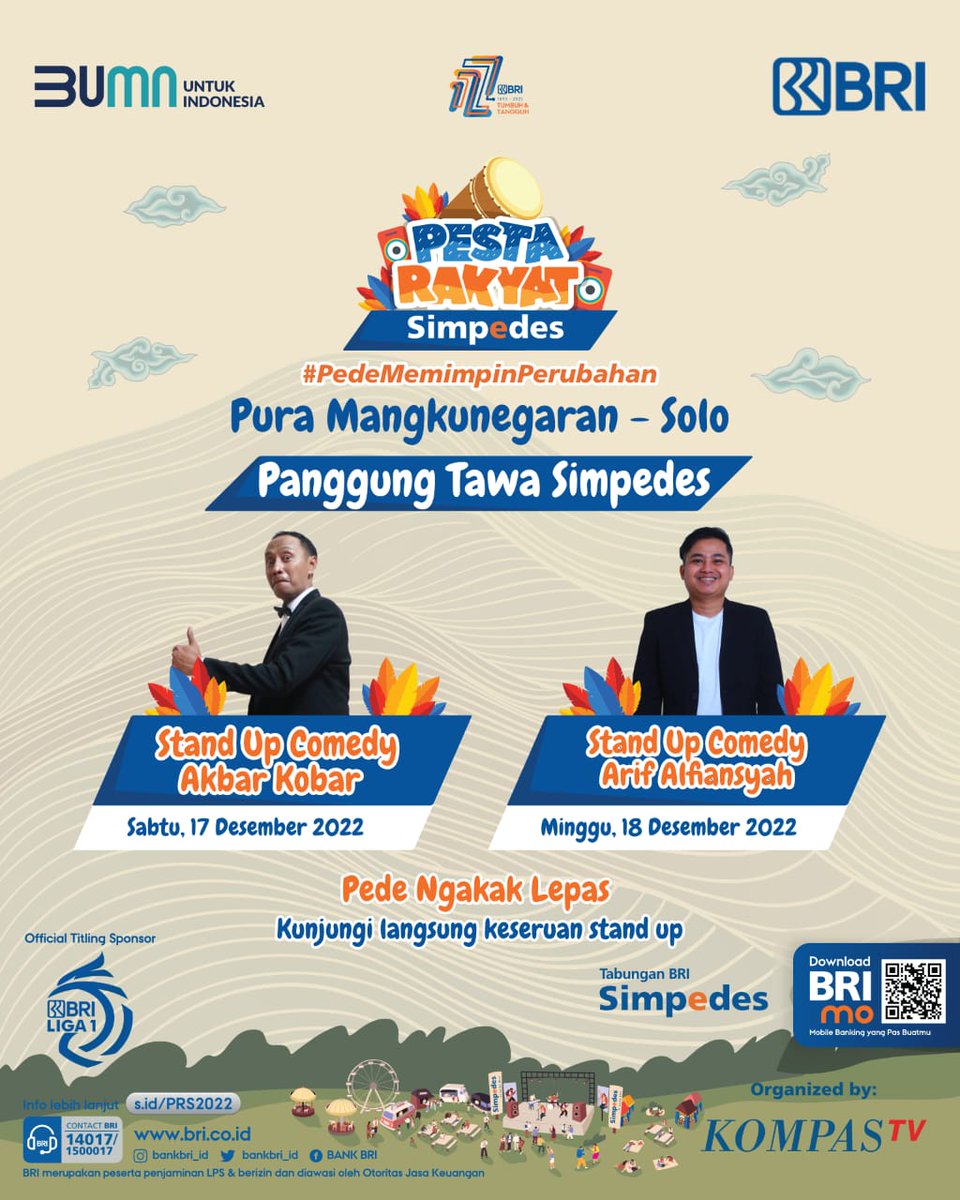 salsabilau7's tweet photo. Gaskeun Pura Mangkunegaran ada Akbar Kobar dan Arif Alfiansyah yang bakal stand up comedy, hapus galau mu mari ngakak bersama WKWKWK
#PestaRakyatSimpedesSolo2022
PRSSolo 2022 https://t.co/KgO9nqpGAT