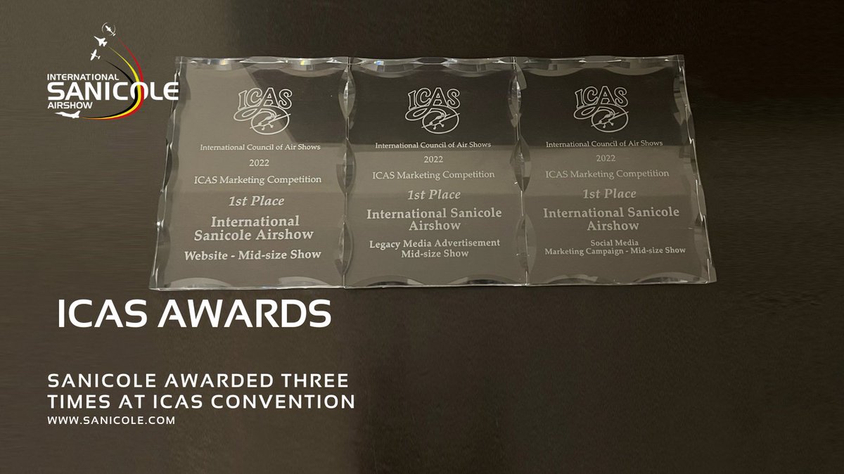 Every year, the international airshow world gathers in Las Vegas for the International Council of Airshows (ICAS) convention. At the ICAS Convention, the team behind the Sanicole Airshow was awarded with three marketing prizes.

#airshows #icas #icas22 #sanicole #awards