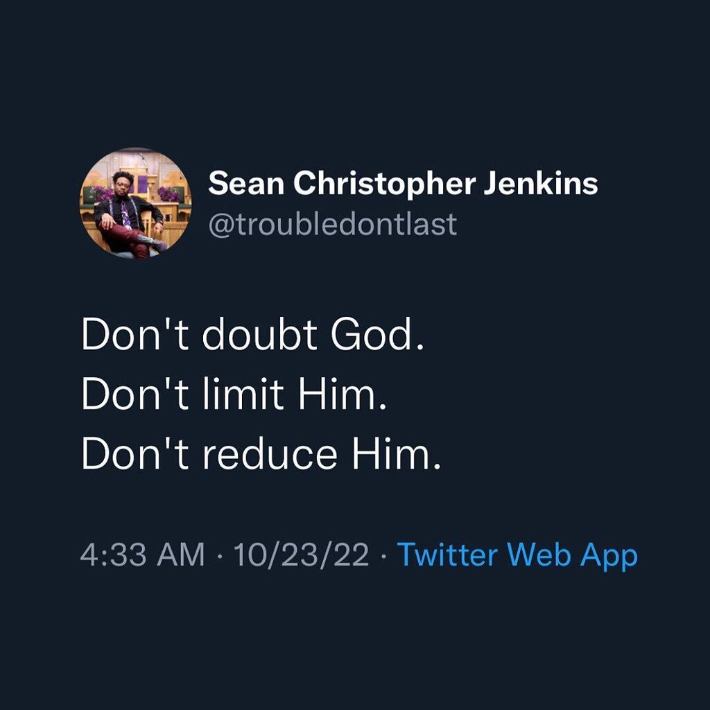 troubledontlast's tweet photo. You have to take God out of your box! #godcandoanything
Take the limits off of God. #withgodallispossible
GOD is LIMITLESS! #withgodnothingisimpossible
You should never put God in a box. We cannot restrict what He can do. We shouldn't restrict Him in … https://t.co/6zDalBPCGK https://t.co/8twq2ZgBOS