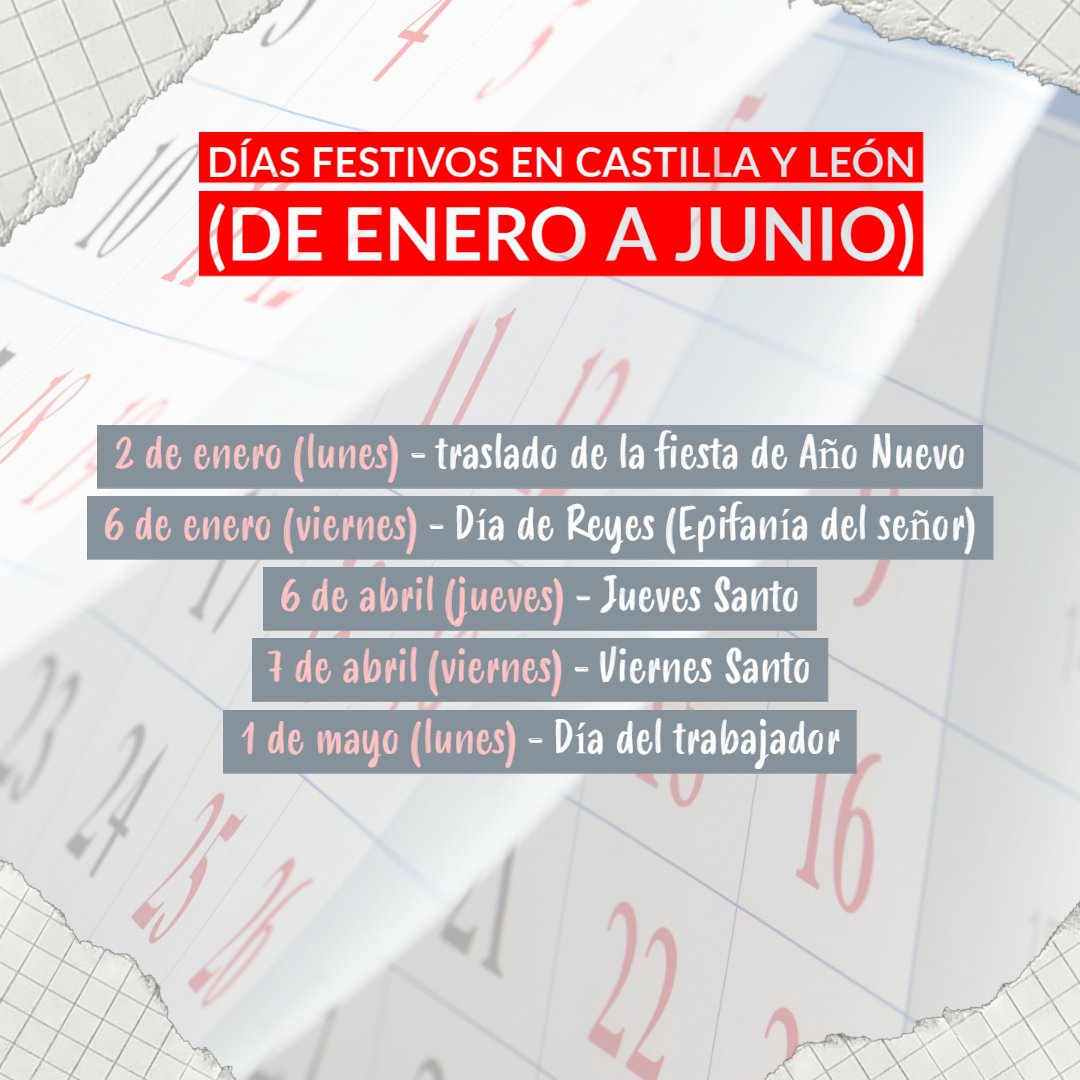 UGTCyL's tweet photo. 📢Quedan pocas semanas para el comienzo del nuevo año, por eso os traemos un resumen con los festivos del calendario laboral del próximo año a nivel Castilla y León y por provincias. 📆

#ugt #cyl #calendario #festivos #trabajo #españa https://t.co/qZ66lJorf8