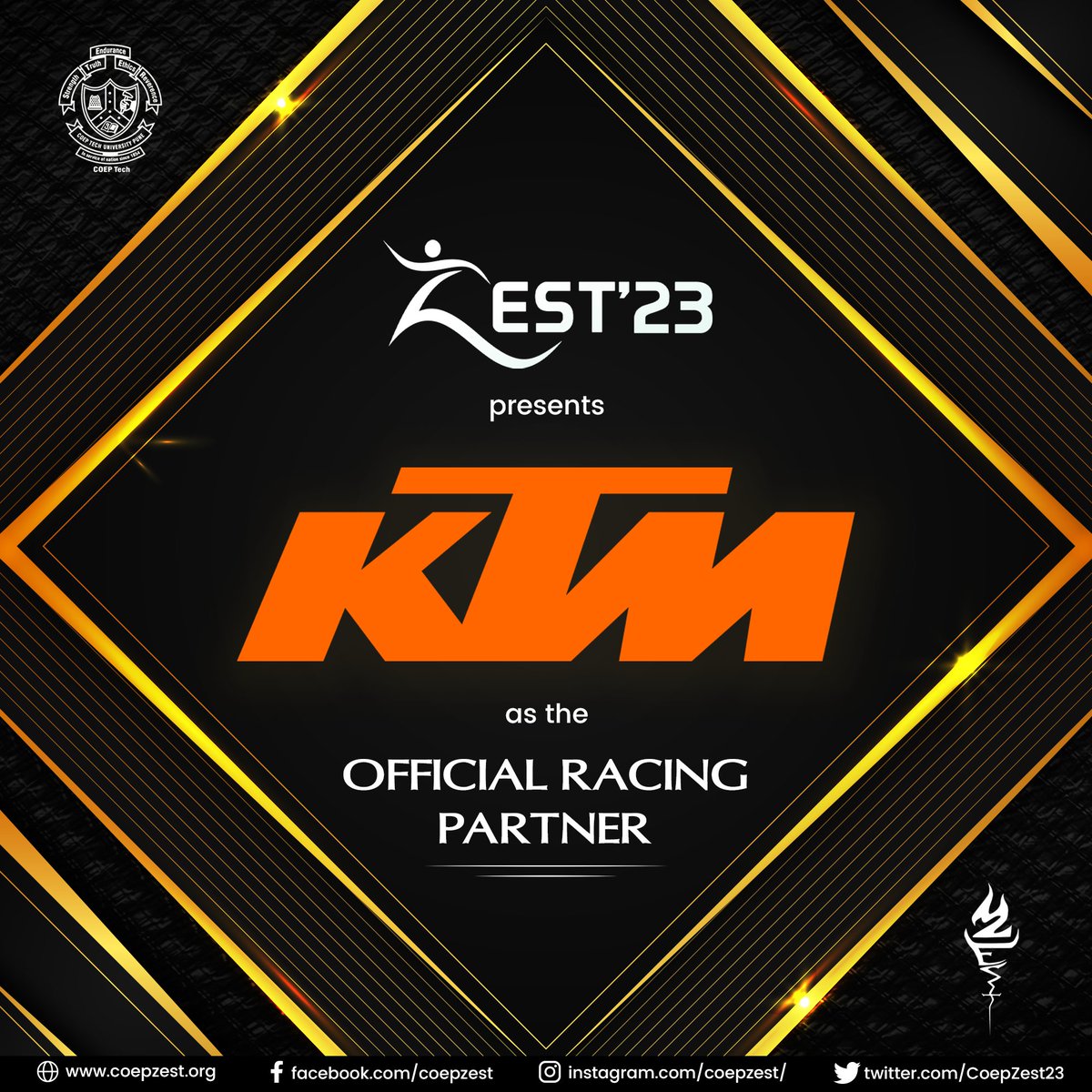 CoepZest24's tweet photo. With immense fervor, we present 𝗞𝗧𝗠 as our 𝑶𝒇𝒇𝒊𝒄𝒊𝒂𝒍 𝑹𝒂𝒄𝒊𝒏𝒈 𝑷𝒂𝒓𝒕𝒏𝒆𝒓 for 𝗭𝗲𝘀𝘁'𝟮𝟯. We at 𝗖𝗢𝗘𝗣 𝗭𝗘𝗦𝗧 will always be grateful to our sponsor for helping us on this adventure!
@ktm_india
.
#coep #coepzest #zest23 #ktm #sports #sponser #bike #racing https://t.co/tA4Bk17LM8