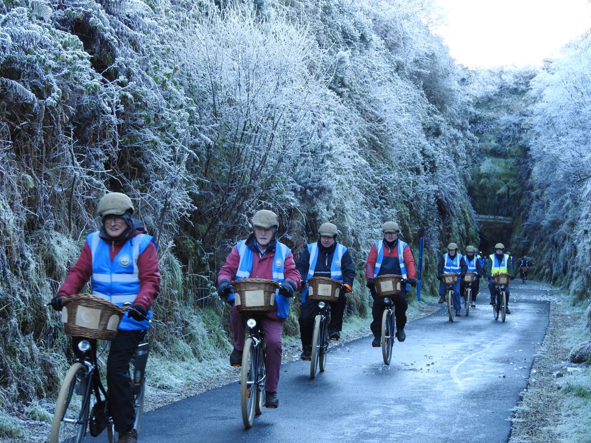 bulfincycle's tweet photo. Rothár Rogues pedal through a gorgeous winter scene on Limerick/Kerry Greenway making their way to Leens Hotel Abbeyfeale for the night 
#wintercycling #exploringIreland 
#surewhynot @LeensHotel https://t.co/2nef9zKbMQ