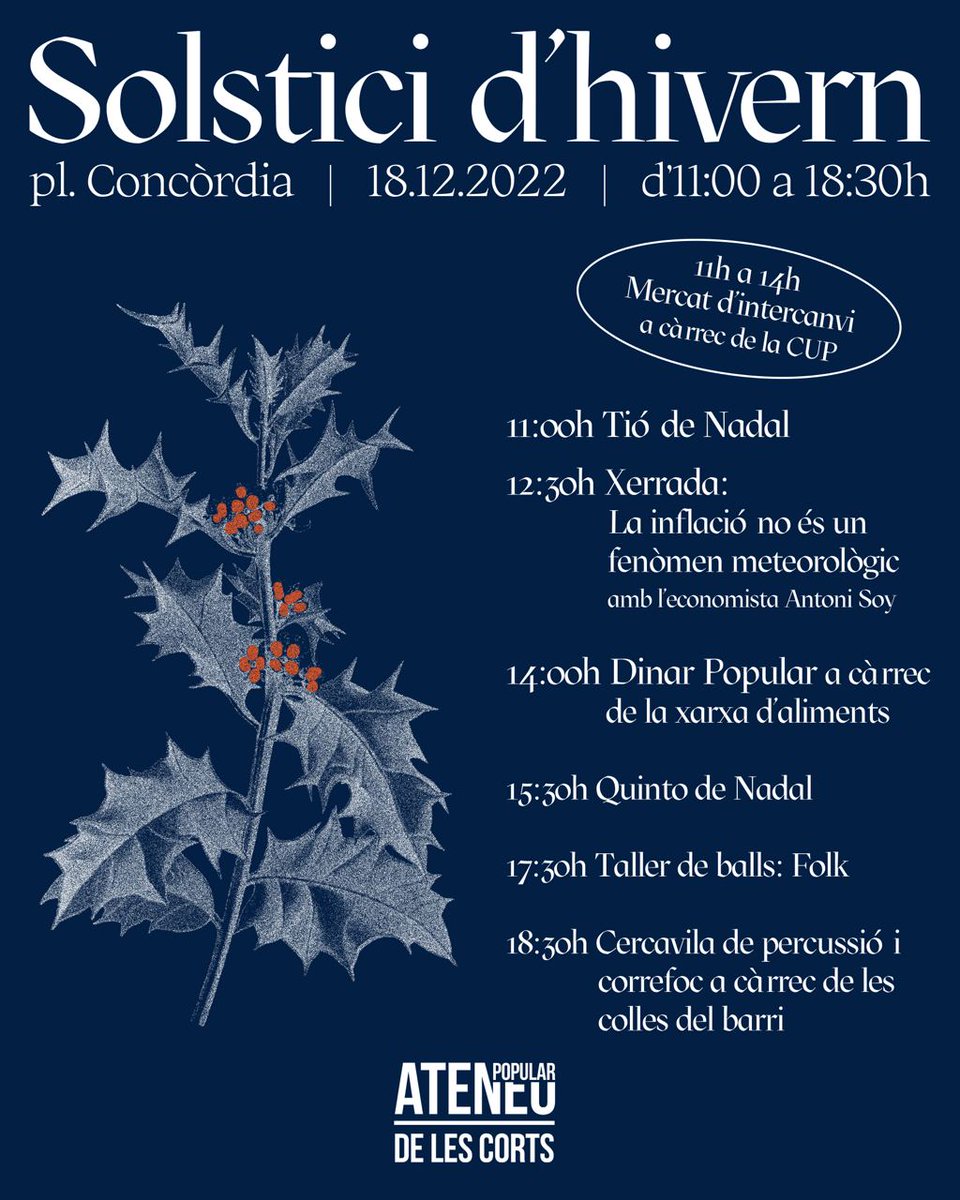 🌲 Demà acomiadem l'any al barri amb la celebració del solstici d'hivern, organitzat per l'@ateneulescorts!

I després, ens veiem al #CorrefocdeNadal amb les colles de foc i percussió del barri 🔥