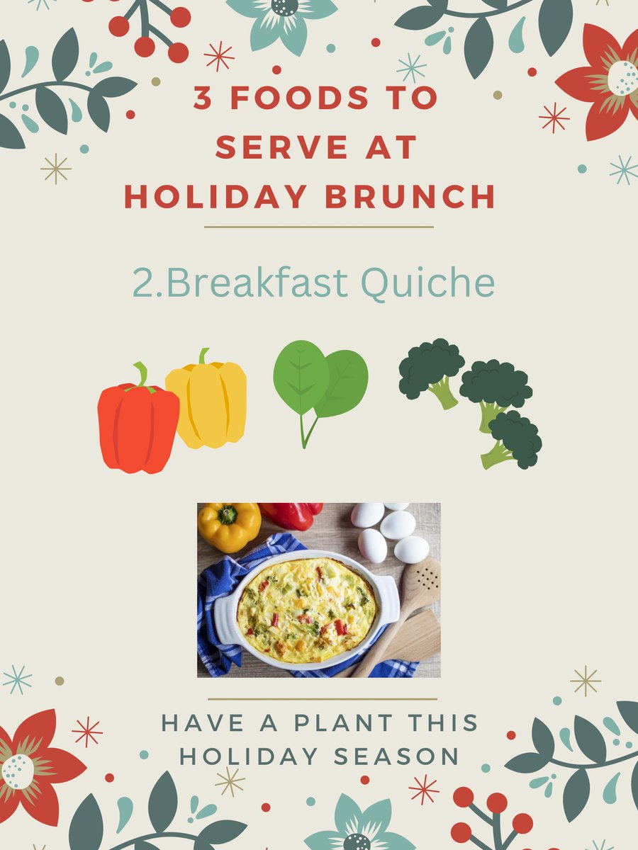 HAVE A PLANT THIS HOLIDAY SEASON
Another delicious dish for a holiday brunch is quiche! Add your favorite veggies like festive red bell pepper &amp;  green spinach or broccoli for a nutritious dish your guests will love. #haveaplant #eggenthusiast  #holidaybrunch #quiche #holidayfood