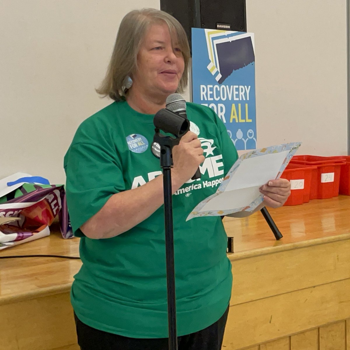 AFSCMECT4's tweet photo. Diane Guz, paraprofessional at Celentano School (#AFSCME Local 3429) advocates for increased awareness of special education in New Haven Schools, today at an edu justice town hall #AFSCMEPROUD #UNIONPROUD https://t.co/epzemgvv9Q