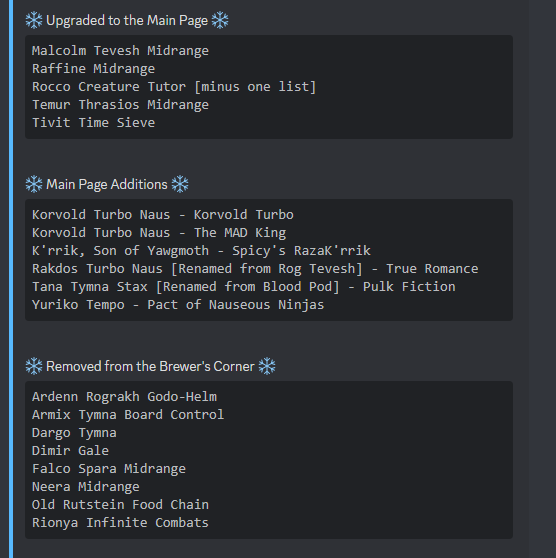 cEDH_DDB's tweet photo. ❄ DECEMBER 2022 DDB UPDATE ❄
https://t.co/Wph7OScuYn should reflect these changes shortly

[Note: We will not be responding to anything about the DDB on twitter. Please use the discord for discussion or feedback on submissions. Link to discord: https://t.co/9SWQM491yj] https://t.co/9vKEVIkp1y