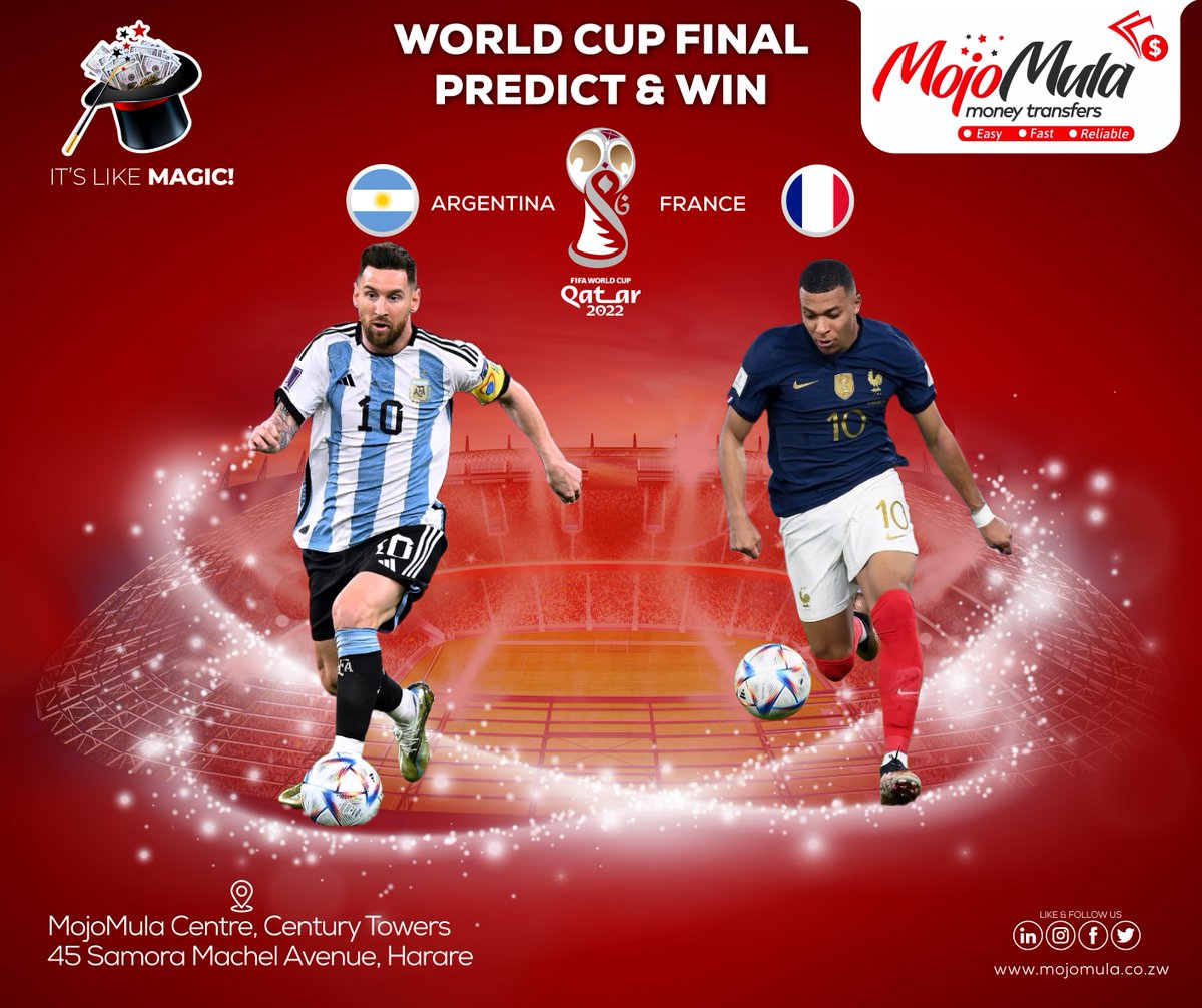 MojoMula's tweet image. #𝐏𝐫𝐞𝐝𝐢𝐜𝐭𝐀𝐧𝐝𝐖𝐢𝐧
We are giving away 𝐔𝐒$𝟓𝟎 each to 5 LUCKY WINNERS!

Simply predict who is going to 𝐬𝐜𝐨𝐫𝐞 𝐭𝐡𝐞 𝐰𝐢𝐧𝐧𝐢𝐧𝐠 𝐠𝐨𝐚𝐥 in the #WorldCupFinal match between #argentina and #france before kick-off.

*A thread*