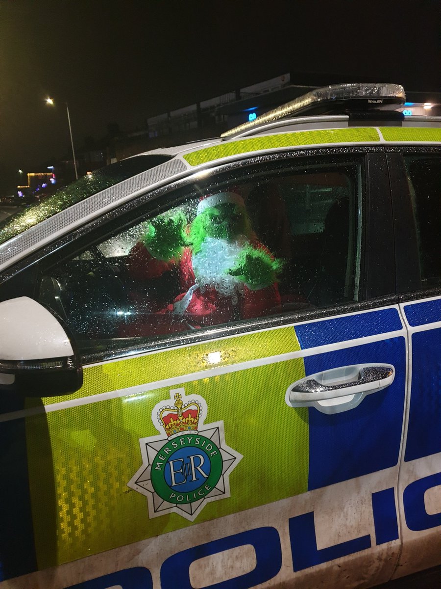 MerPolWirral's tweet photo. #Travelsafe Officers have been called out to the Stagecoach Santa bus this evening and have run into a little issue. Don't worry kids, we've now got our car back thanks to local policing team at Bebbington. Please visit the bus on Wednesday at New Brighton 17.30 onwards. https://t.co/HaJm2cHAOY