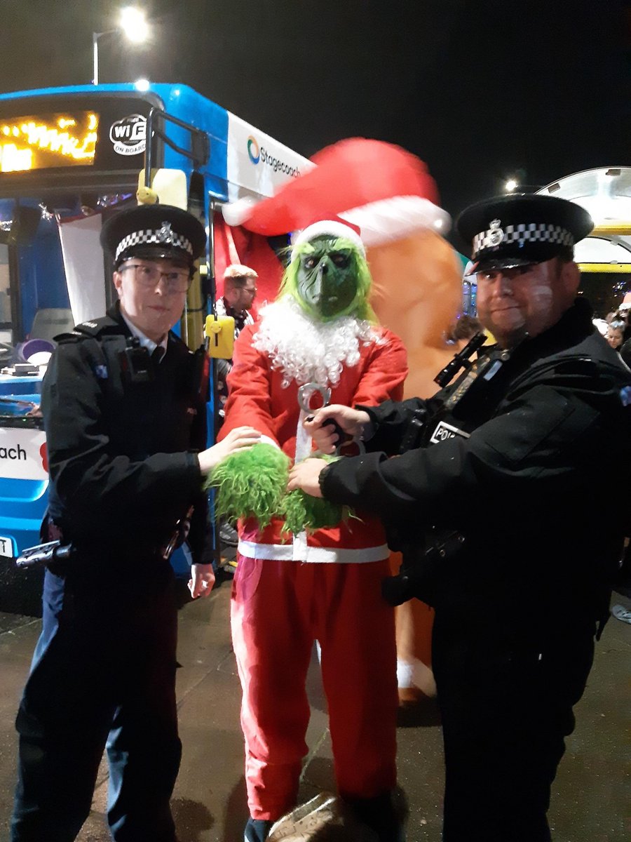 MerPolWirral's tweet photo. #Travelsafe Officers have been called out to the Stagecoach Santa bus this evening and have run into a little issue. Don't worry kids, we've now got our car back thanks to local policing team at Bebbington. Please visit the bus on Wednesday at New Brighton 17.30 onwards. https://t.co/HaJm2cHAOY