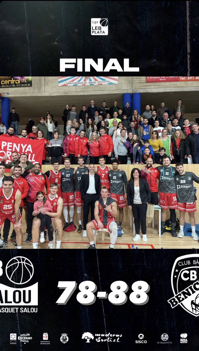 CBBenicarlo's tweet photo. ¡FINAAAAAAAL! ¡UNA MÁS A LA SACA!🤪🤪🤪

@CbSalou 78 - 88 @CBBenicarlo ✅✅✅

Victoria muy sufrida, pero una más!! Felicitar al @CbSalou por el partidazo que han hecho y agradecerles su extraordinario trato que hemos tenido. ¡Muchas gracias! 

Próximo partido el miércoles en 🏠 https://t.co/iL3GA6E8AA