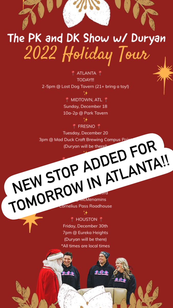 PKintheMorning's tweet image. 2022 Holiday Tour!!!

I can’t believe this is actually happening. We can’t wait to see all of you! Thank you for making this year one we will never forget.

See you at your place.

The #PKandDK Show!
The little podcast that could.