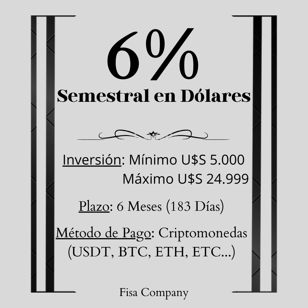 FisaCompany's tweet photo. Conoce nuestros Plazos Fijos en Dólares 💰💯💯
Con una Tasa de interés Semestral de hasta el 8%💥

Pará comenzar hoy contactanos a través de WhatsApp.📞⚡
https://t.co/TK8n9HXtbp

#fisacompany https://t.co/CZJsOs2v8e