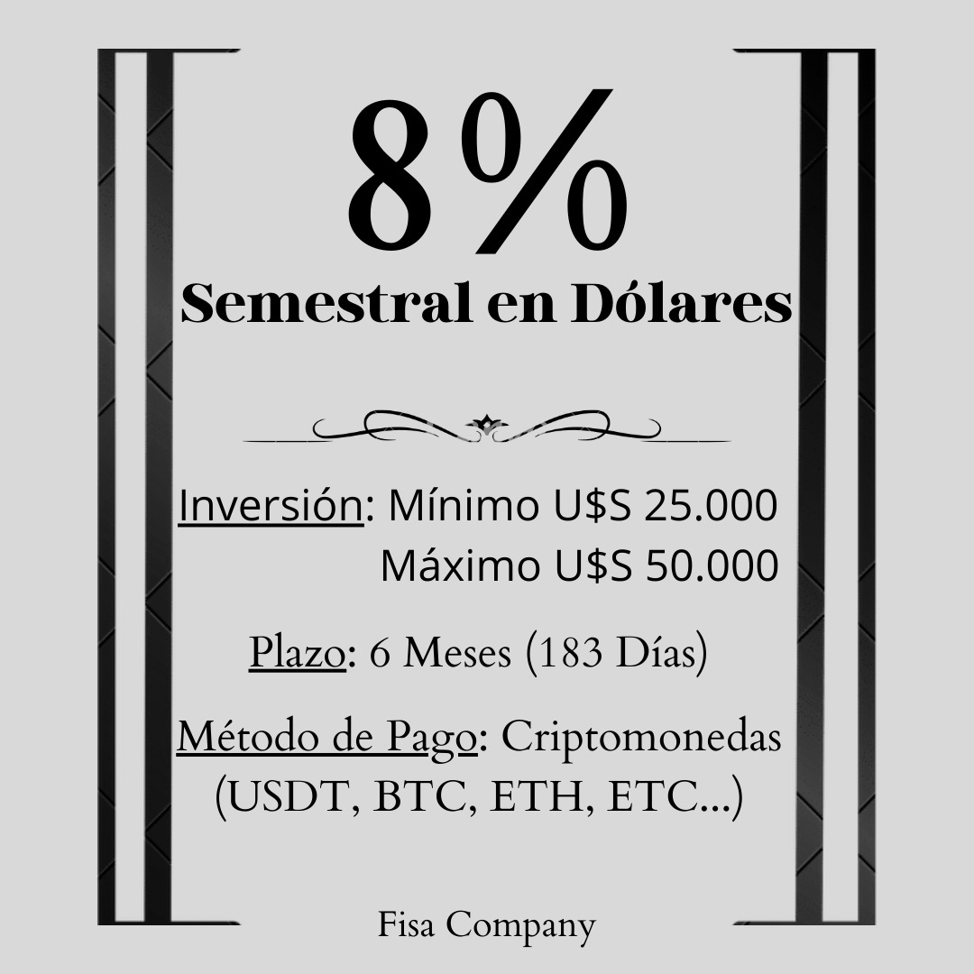 FisaCompany's tweet photo. Conoce nuestros Plazos Fijos en Dólares 💰💯💯
Con una Tasa de interés Semestral de hasta el 8%💥

Pará comenzar hoy contactanos a través de WhatsApp.📞⚡
https://t.co/TK8n9HFRMP

#fisacompany https://t.co/KysAtxvNi9