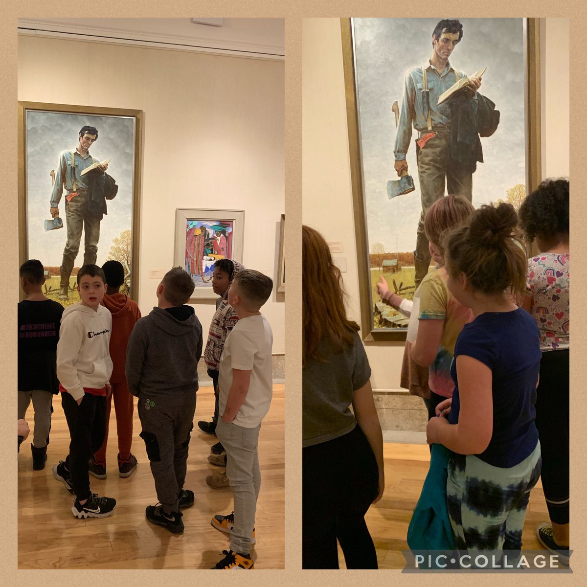 MrsHendersonWCS's tweet photo. Lincoln kids meet President Lincoln by Norman Rockwell! So much to see at the Butler Institute of American Art. #LincolnPrideWCS @warrenschools https://t.co/P3fKBs9Pmy