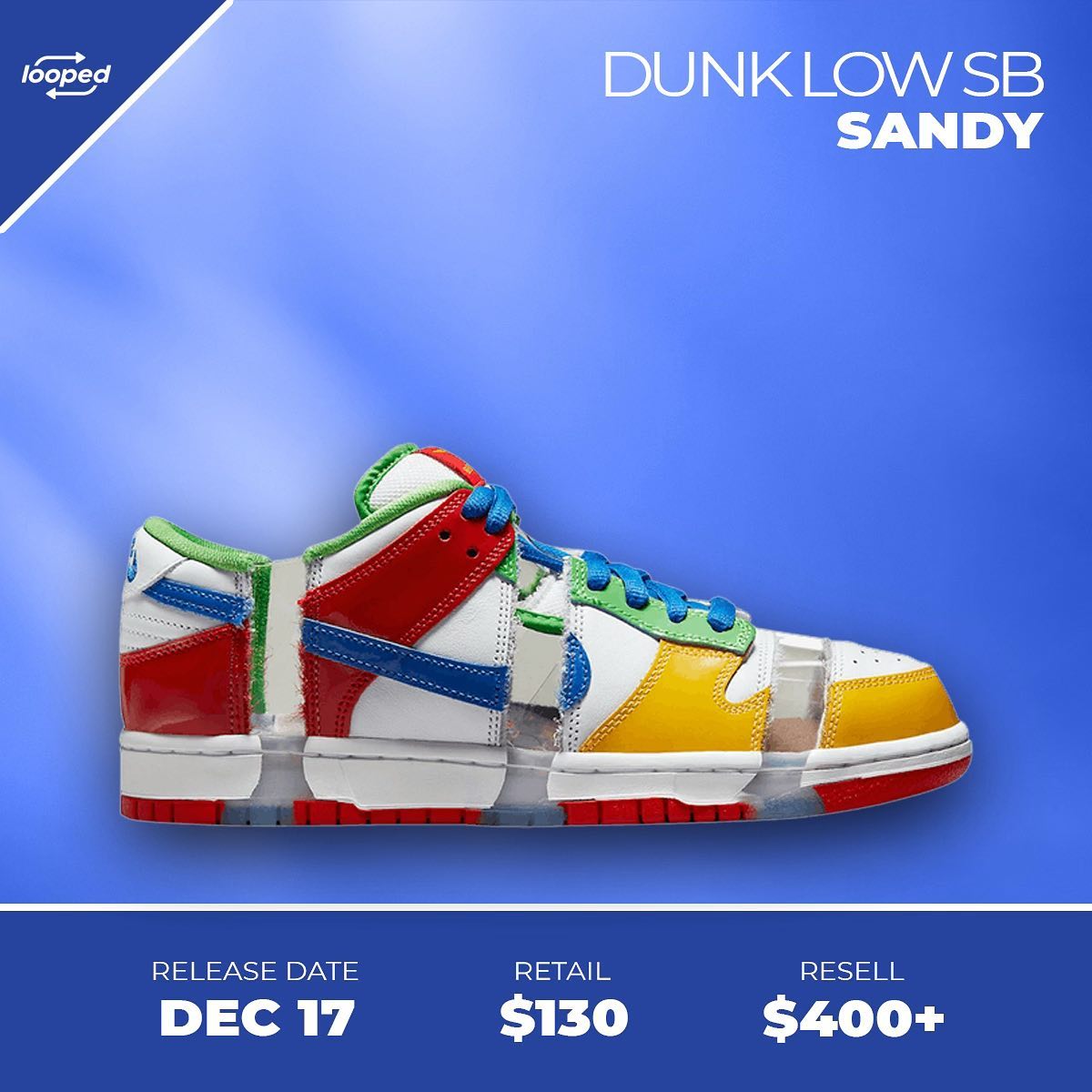 looped_io's tweet photo. The Nike Dunk Low SB “Sandy” dunk is set to release today! Members have been provided online info and will be given any additional instore info for when skate shops release them. Retail for this pair is set for $130 with the current resell market being around $400+ making this a https://t.co/aCNWcIP2OE