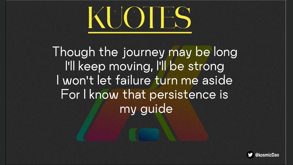 KosmicDao's tweet photo. Head over to the Discord and drop your kuotes in the #kuotes channel and we will make a design and tweet it for your pleasure.
Who are the first 5 people to drop their KUOTES. ๐๐ฅณ https://t.co/Ds53h7rRbj